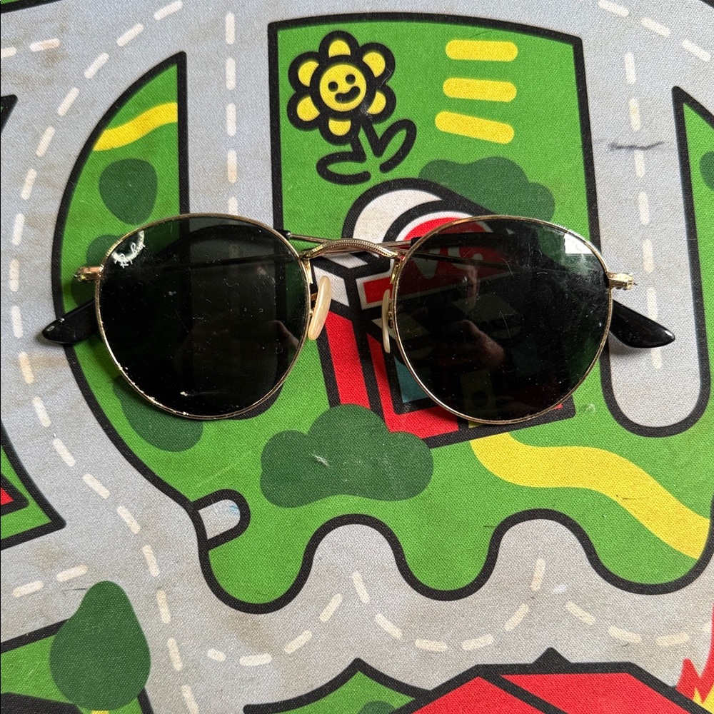 Rayban 50021 Round Black Sunglasses with Gold Frame
